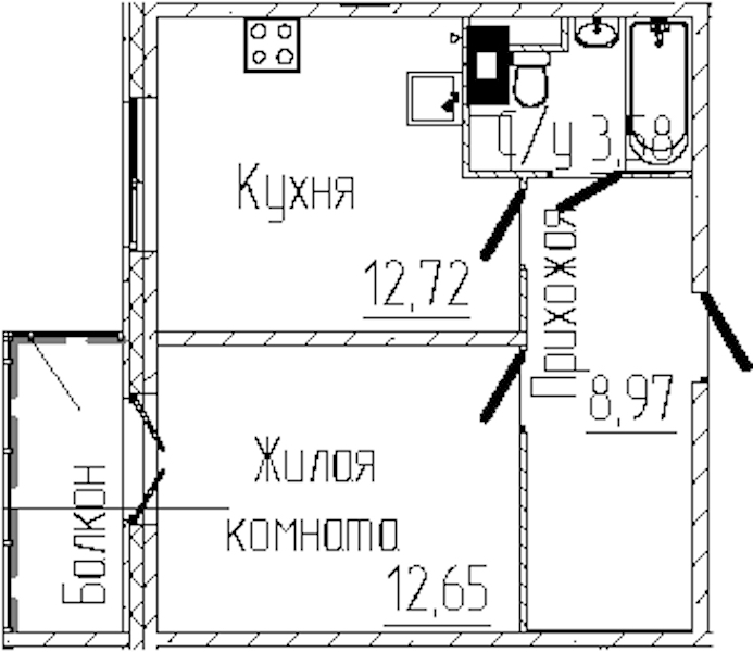 1-комнатная квартира 39.04 м², 4/8 эт., ЖК «SERTOLOVO PARK»